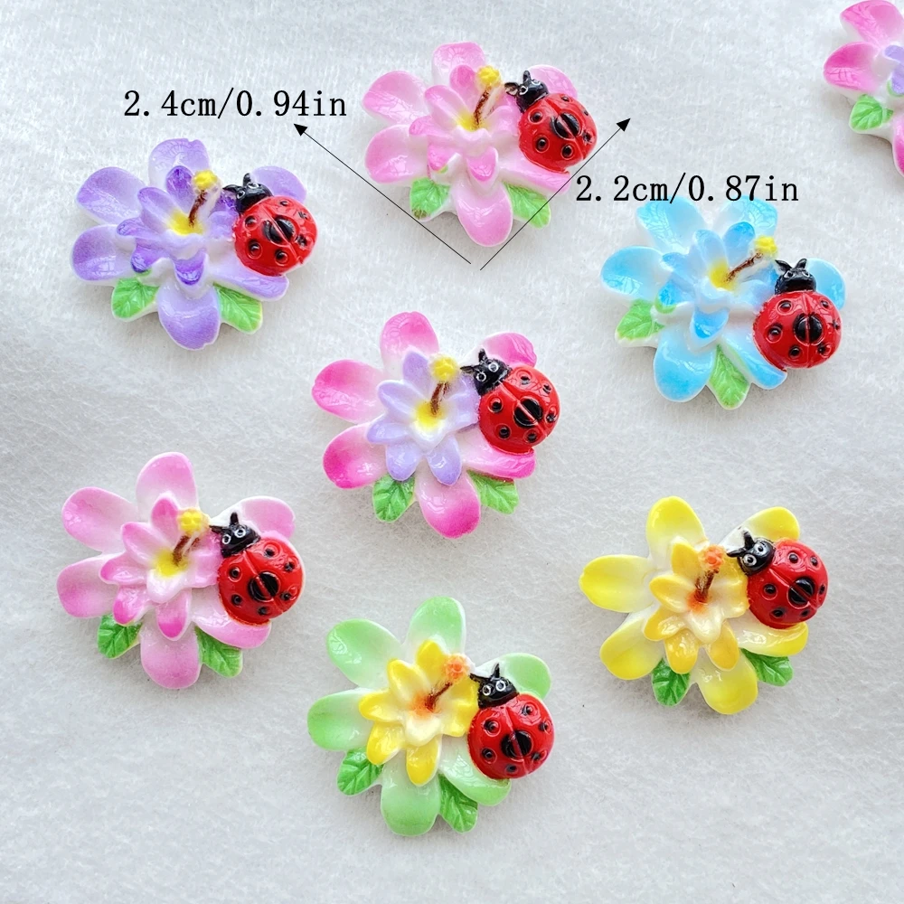 10PCS Cute colorful insect flowers Resin Decoration Crafts Flatback Scrapbooking Fit Phone Decor Embellishments DIY Accessories
