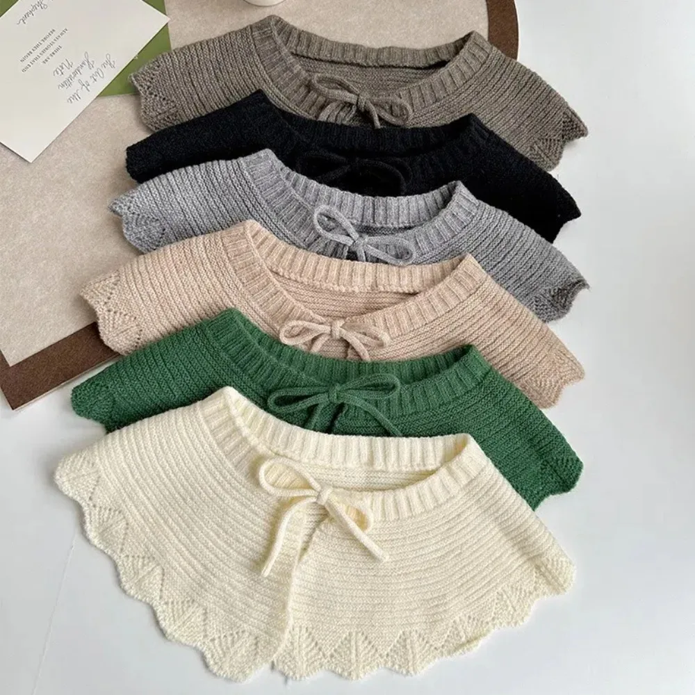 Warme O-Ausschnitt-Fake-Kragen mit Schnürung, einfarbig, gestrickt, abnehmbarer Kragen, gestrickter Kunstkragen