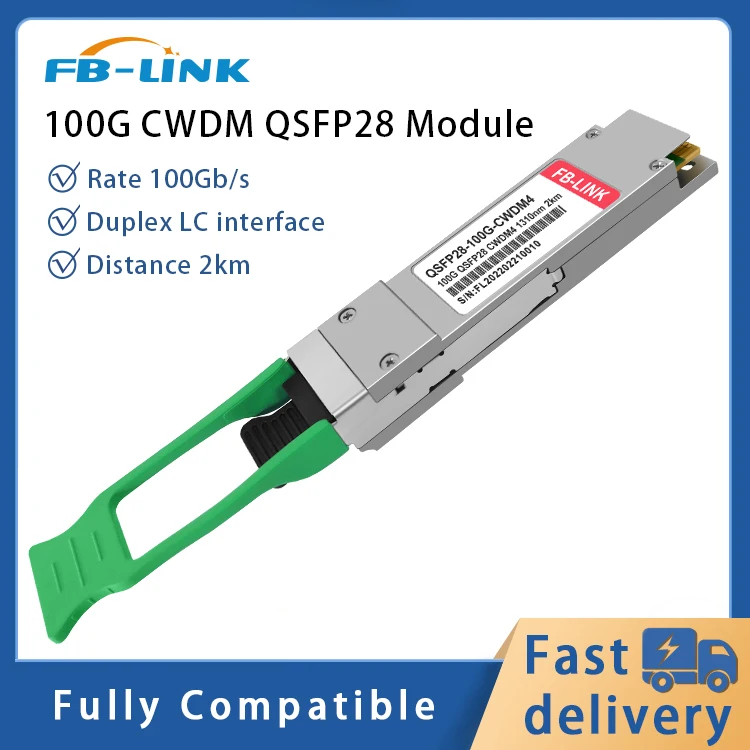وحدة ألياف بصرية 100G CWDM4 2KM QSFP28 دوبلكس LC متوافقة مع مفتاح Cisco Mikrotik Mellanox ubiquiti