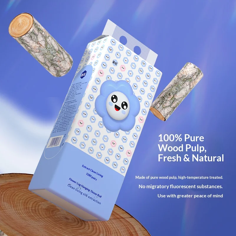 New Hanging Tissue Dispenser for Home Use: 1280-Sheet Bulk Pack Series – Natural Wood 4-Ply Thickened Tissue Paper