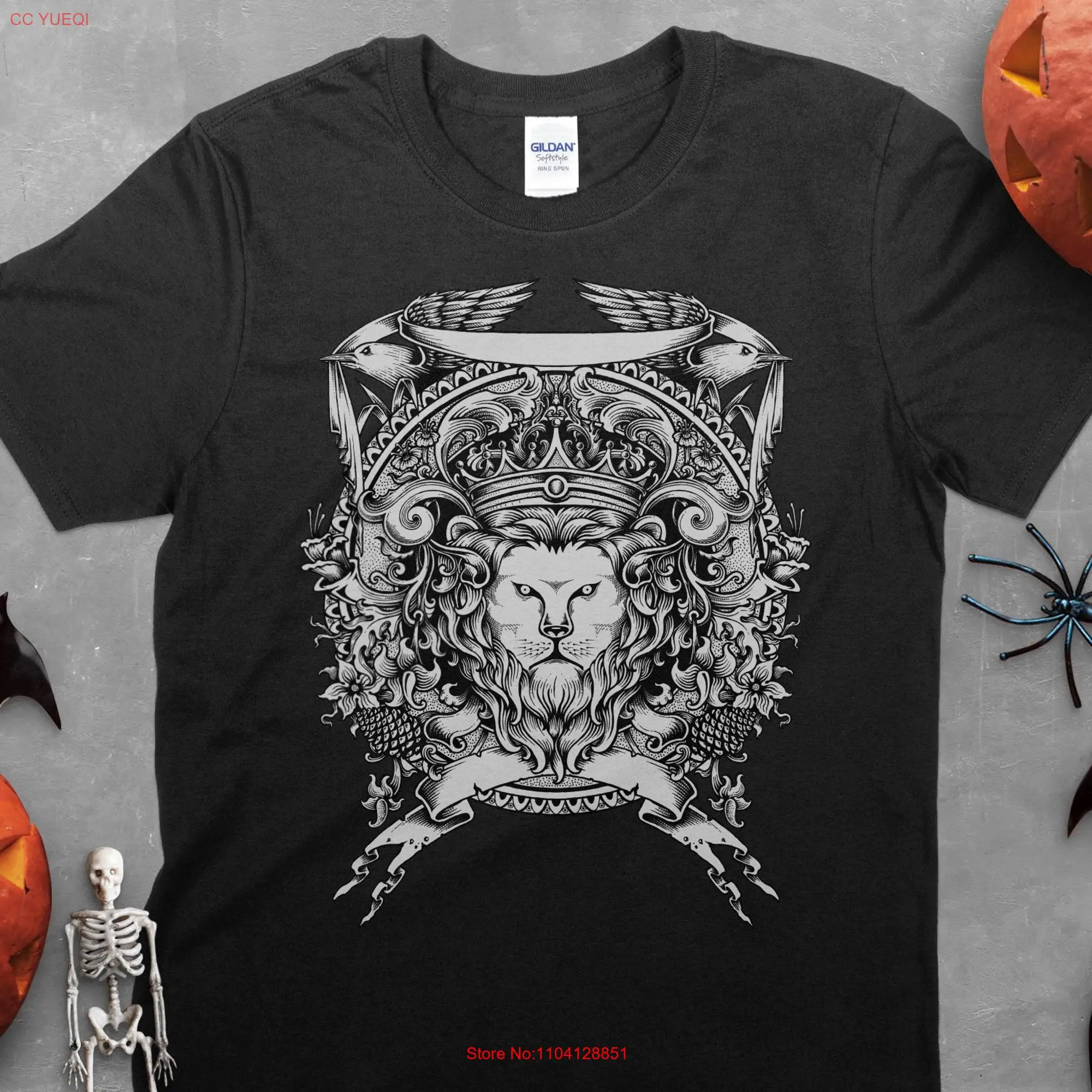 Lion Crest Men's Spooky T Shirt Halloween Urban Streetwear for Him Idea Present long or short sleeves