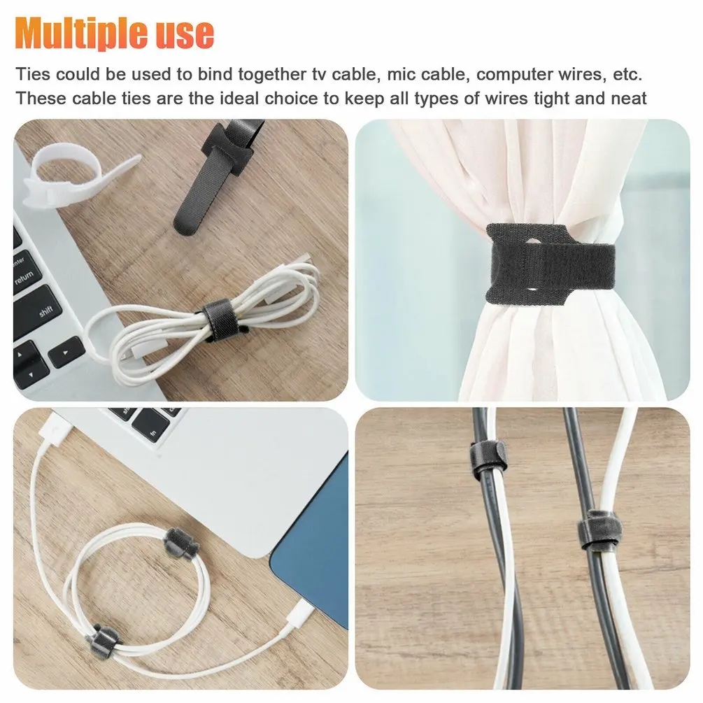 50pcs T-type Cable Ties Self Adhesive Reusable Cord Organizer Wire Colorful Computer Data Cable Power Cable Tie Straps