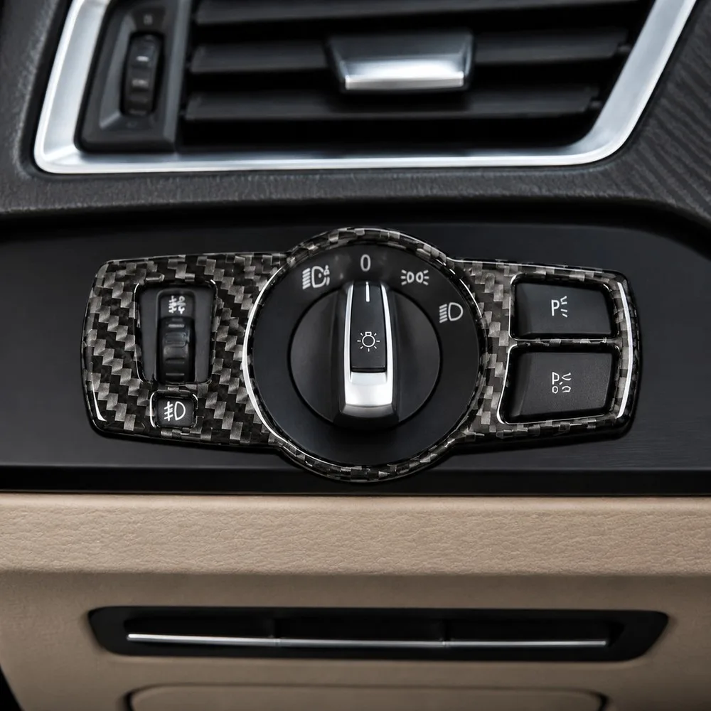 Carbon Fiber Headlight Switch Trim Cover Decor for 2010-2017 for BMW 5 Series GT, Multi-Color Car Interior Sticker, ABS