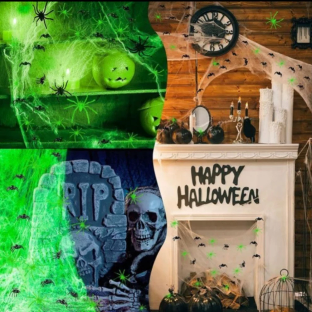 Halloween künstliches dehnbares Spinnennetz mit Spinnen Dekoration für Gothic Geisterhaus Party Horror gruselige Requisiten Accessoires realistisch langlebig perfekt für Innen Außen Halloween Partys und schaurige Dekor – Detail 20
