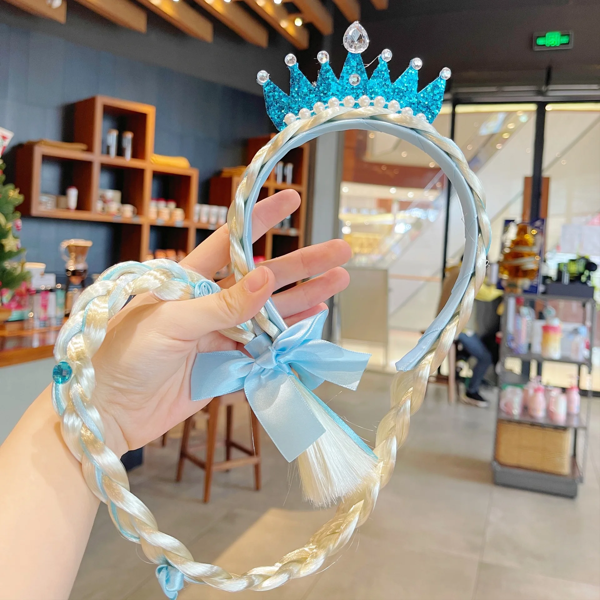 Frozen Elsa Prinzessin Krone Stirnband Kleines Mädchen Perücke Zopf Schleife Kinder Cosplay Party Haaraccessoires – Detail 11