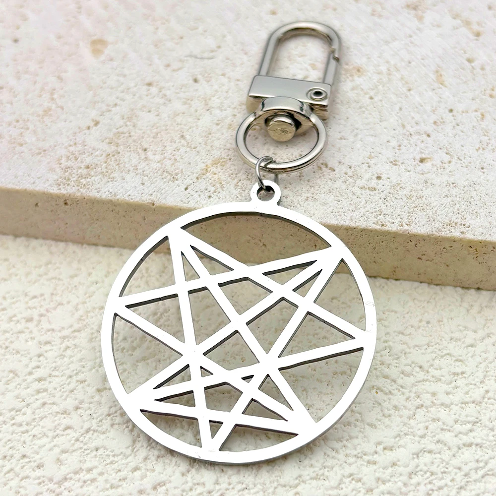 Nine Angles Satan Hidden Black Keyholder For Women Men Stainless Steel O9A Satan Onasigil Pin Patch Keyring Jewelry Gifts