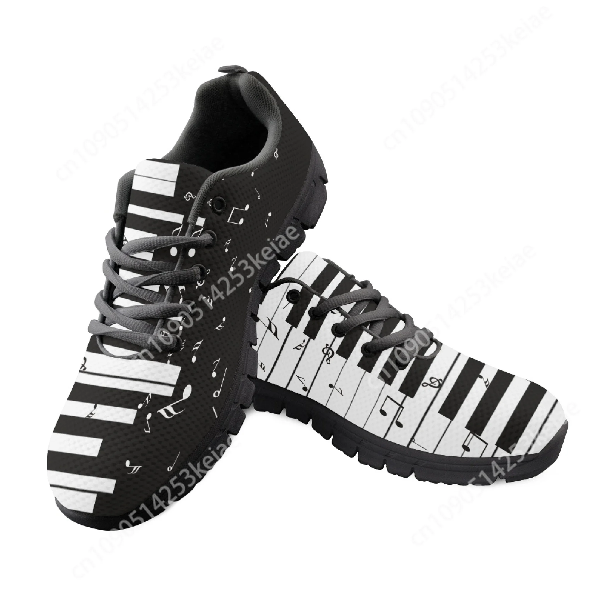 Yikeluo Black Musical Notes and Piano Print Mesh Swing Sneakers for Women Soft Sport Shoes Running Shoes Casual Footwear