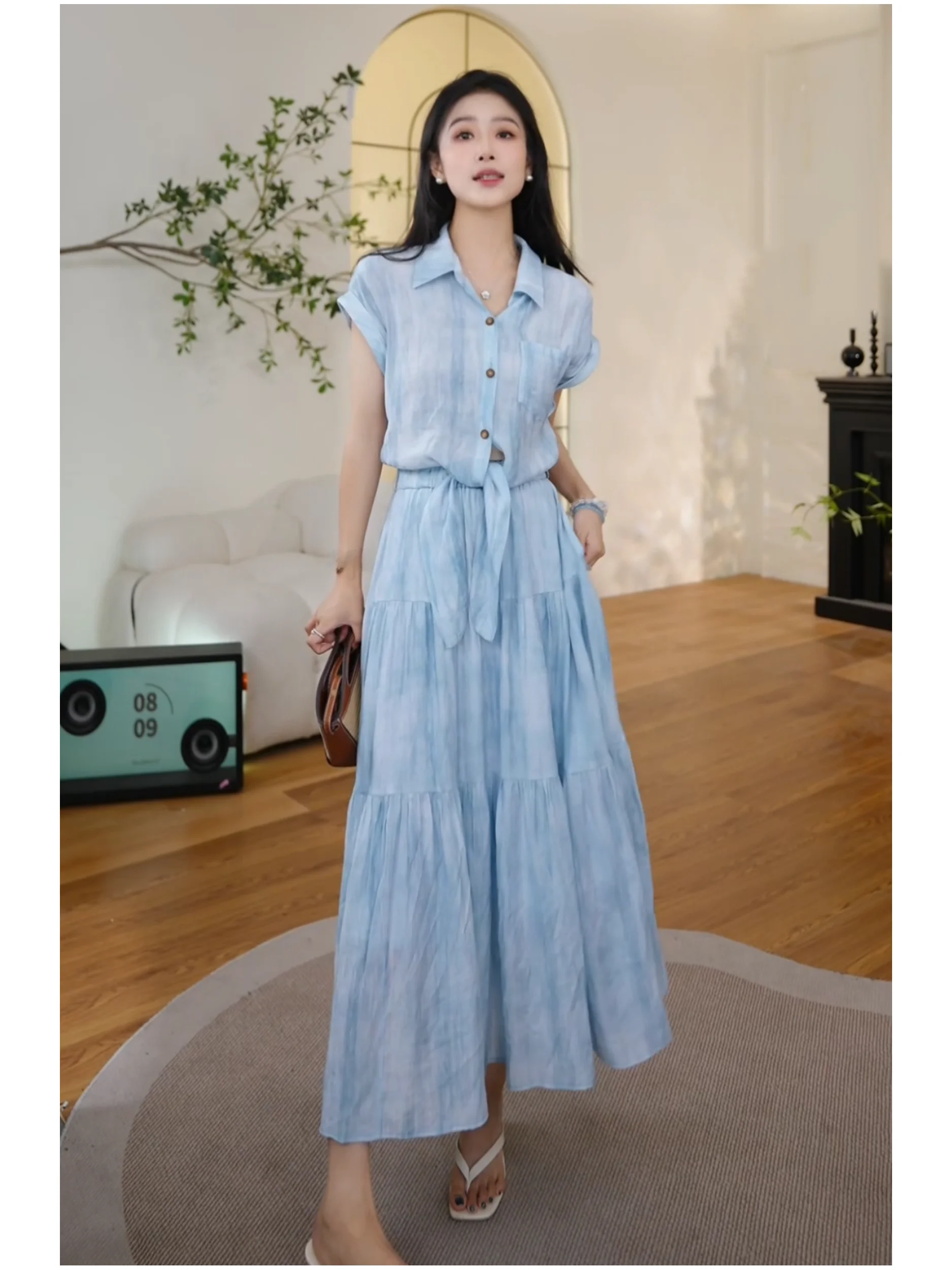 Ete-nouveau-femmes-taille-haute-cravate-colorant-longue-dr-minceur-vaion-dr-design-sens-taille-cintree-deux-pieces-illusion-dr