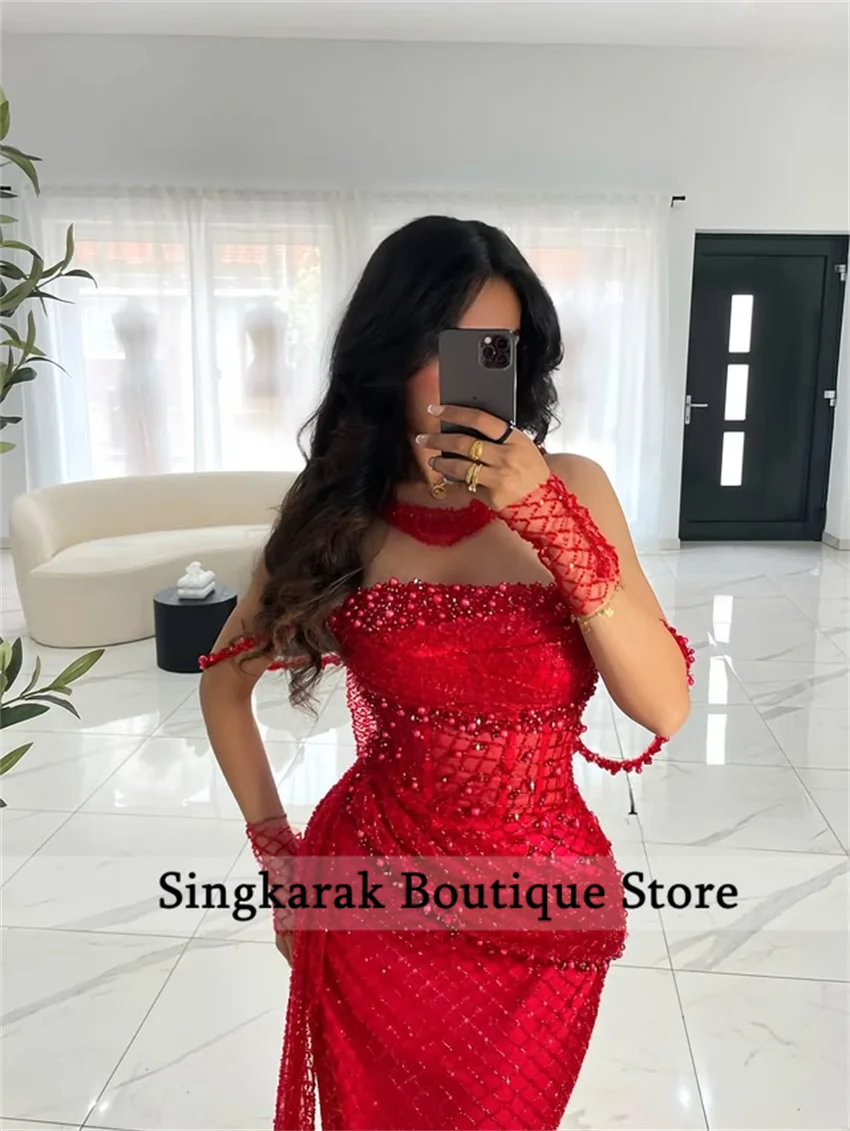 

New Red Dubai Evening Dresses 2025 Wedding Party Gown Train Prom Dress فساتين سهرة Formal Party Dress Customized