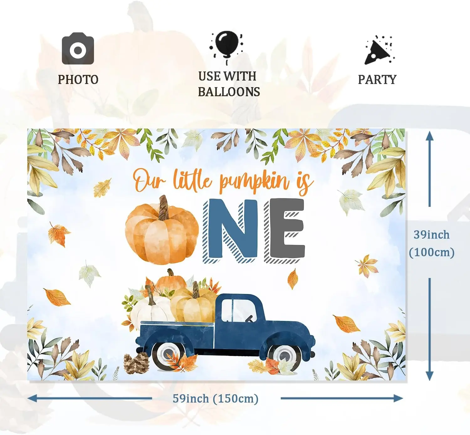 Cheereveal 5x3ft اليقطين شاحنة 1st عيد ميلاد خلفية الأزرق لدينا اليقطين الصغير هو واحد التصوير الدعائم الخريف الخريف لوازم الحفلات #6