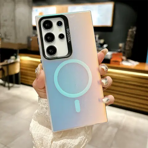 Luxury Laser Protective Magnetic Phone Case For Samsung S25 S23 S24 Ultra S22 Plus S21 FE Note 20 A55 A54 A53 For Magsafe Cover