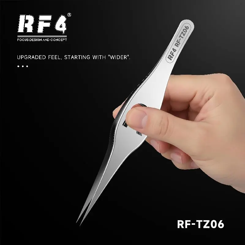 RF‑TZ06 Precision Tweezers R‑Shaped Hollow Design Wider Tip Stable Grip For Electronics Jewelry Watchmaking & Laboratory Work