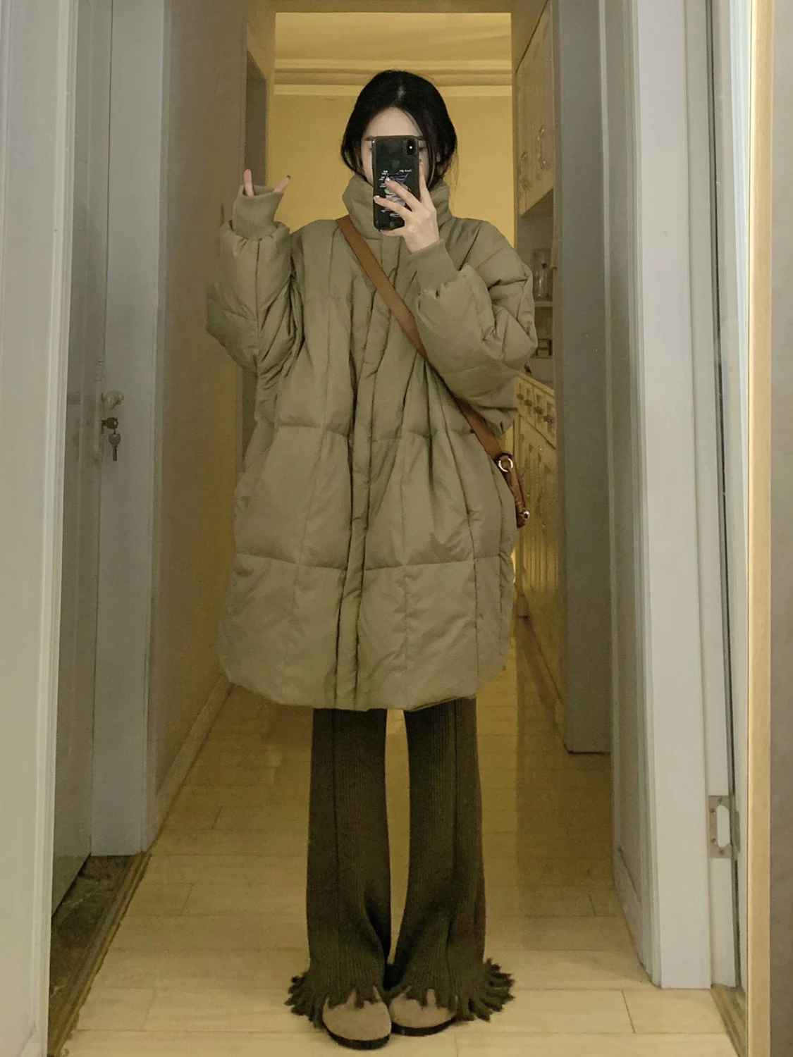 Women's Winter Khaki Cotton Coat New Korean Vintage Versatile Mid Length Thickened Cotton Jacket Loose Warm Cotton Coat