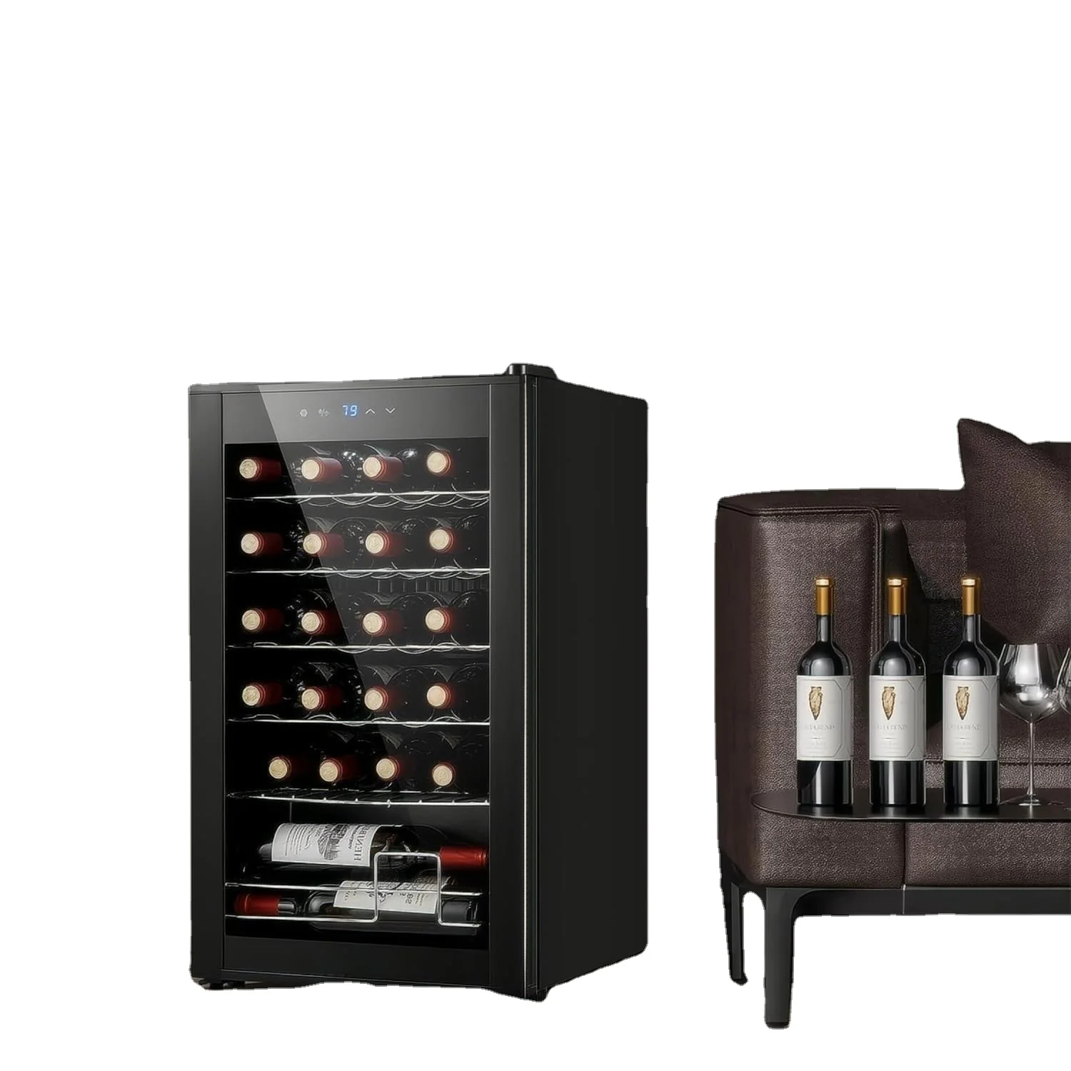 Custom Luxury Wine Refrigerator Cabinet Wine Cooler Stainless Steel Frame Glass Doors Brass Wine Cellar Coolers