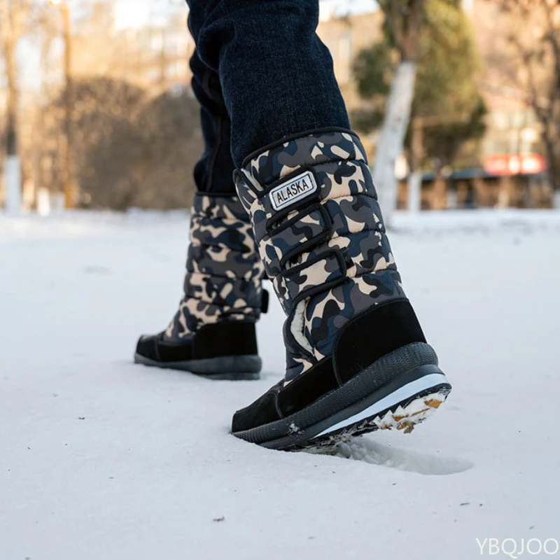 Large Outdoor Windproof and Cold Proof with Thick Fleece for Warmth Men's Snow Boots Camouflage Thick Soled High Top Men's Boots