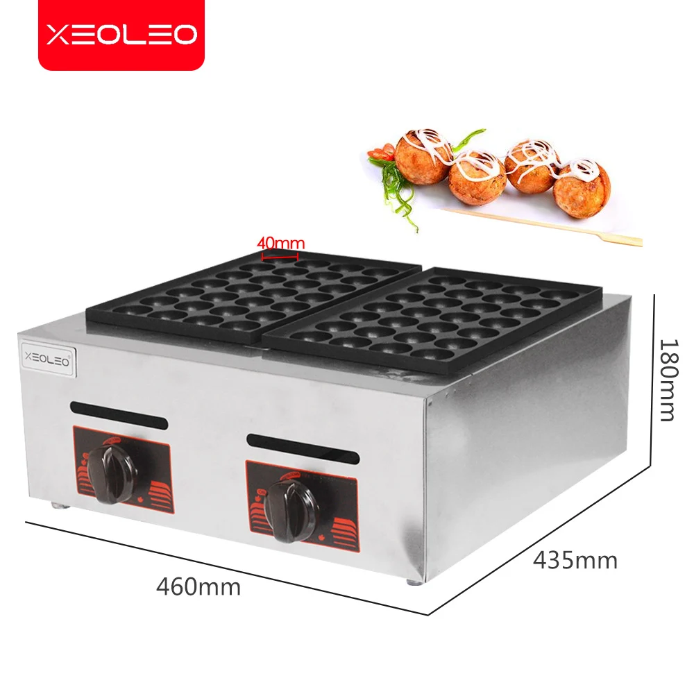 XEOLEO Double Plates Gas Fish Ball Machine LPG Takoyaki Ball Grill Machine Commercial Octopus Ball Furnace