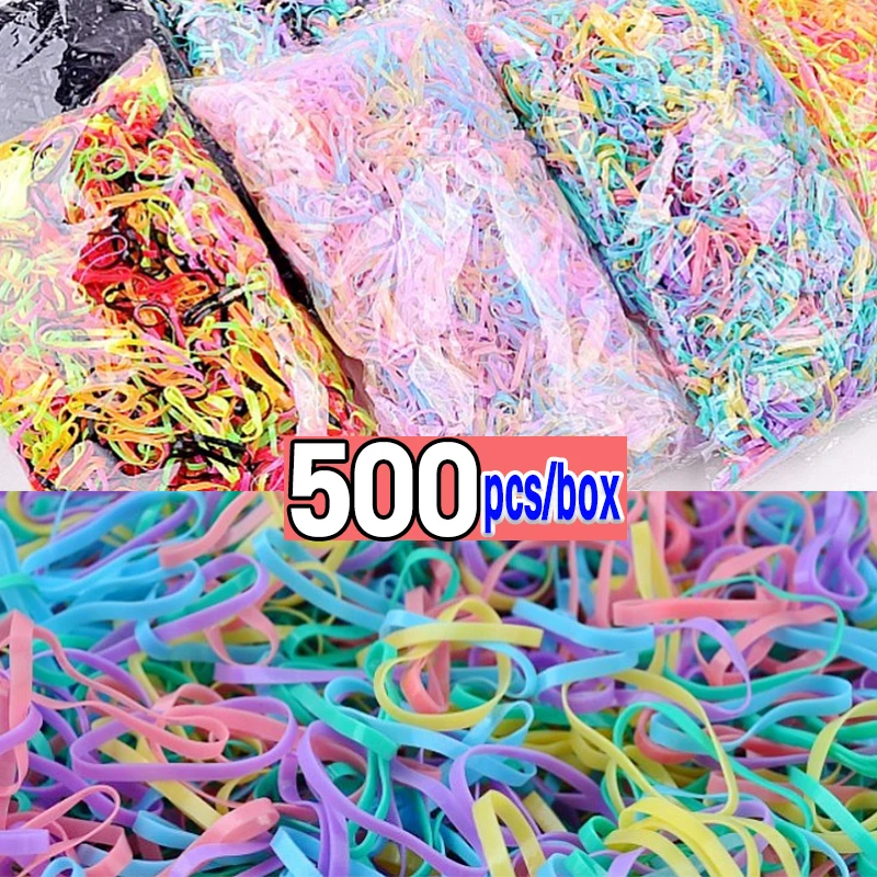 

500pcs/box Colors Thick Rubber Bands Disposable Children Girls Scrunchies Elastic Hair Ties Rope Ring Headband Hair Accessoires