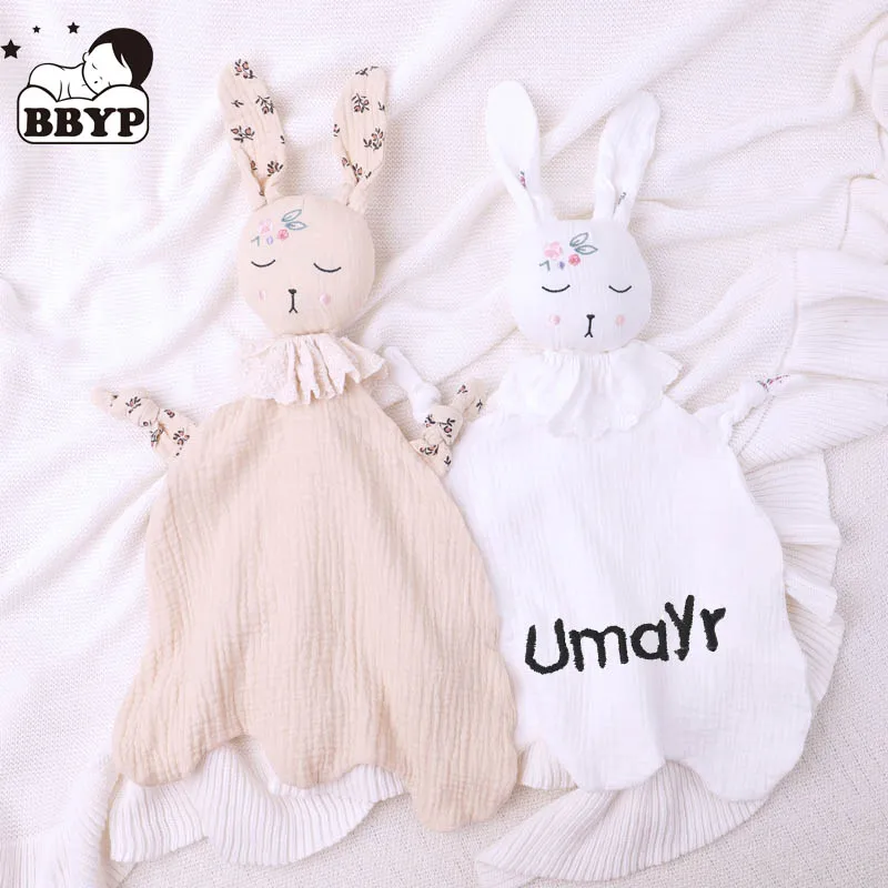 

Personalized name Soft Bunny Baby Sleeping Dolls Kids Cartoon Rabbit Bath Towel Sleep Toy Soothe Appease Towel Bib Burp Cloth