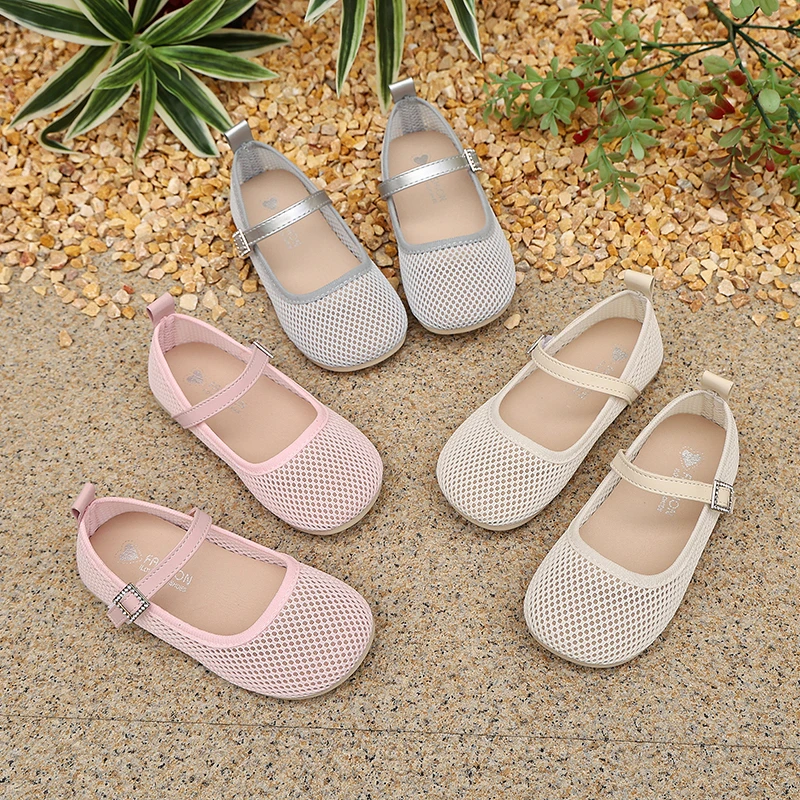 New Toddler Girls Mesh Mary Jane Shoes, Breathable Hollow Out Soft Sole Flats Kids Footwear for Daily, School, Party, Summer