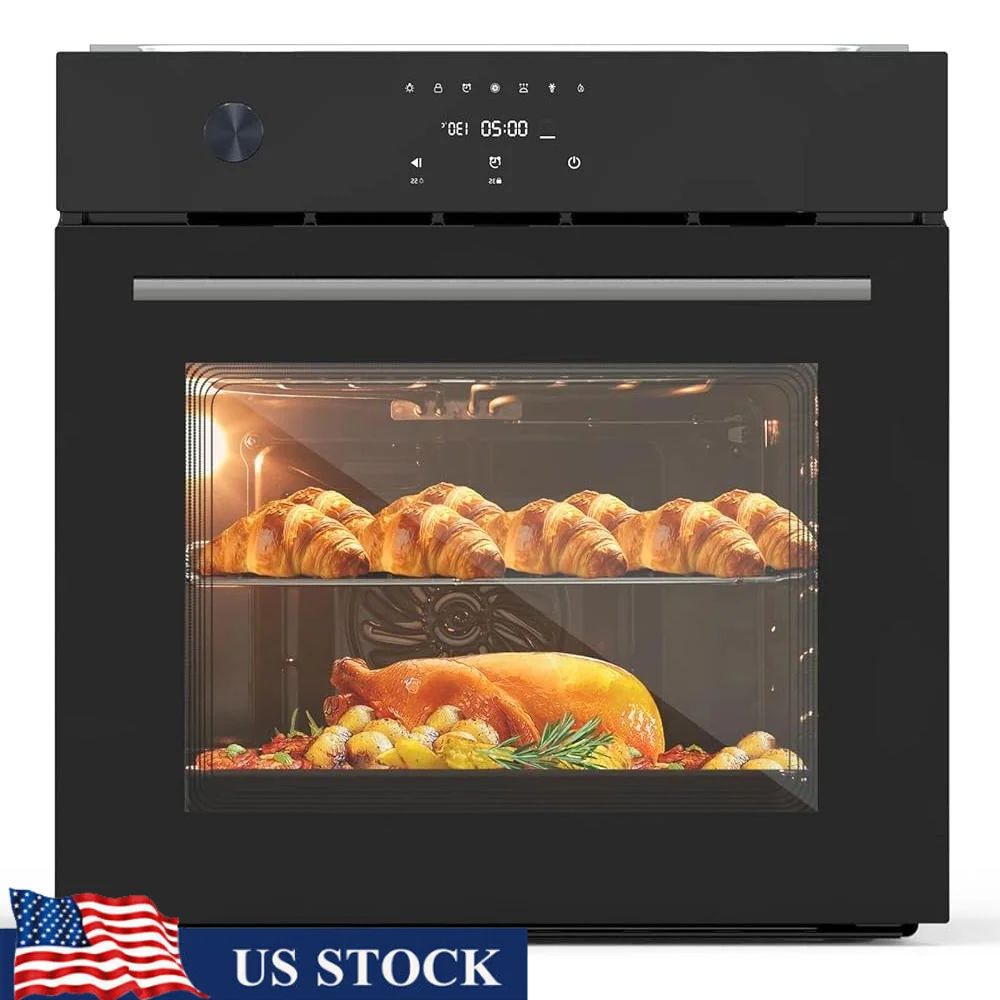 فرن حراري كهربائي مدمج مقاس 24 بوصة، 8 أوضاع للطهي، مؤقت ذكي، قفل أمان، 3 طبقات من الزجاج المقسى، سهل التنظيف