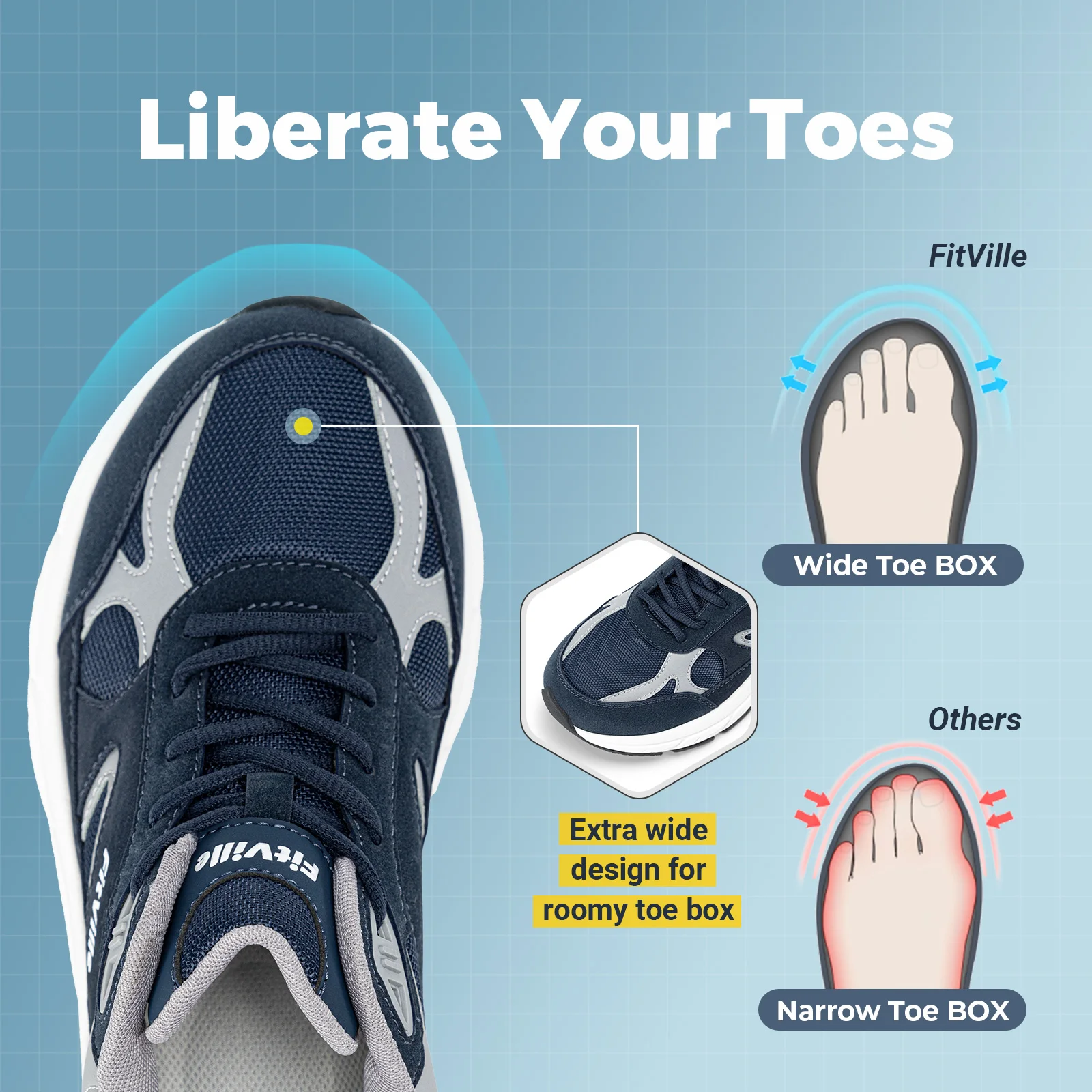 Fitville Walking Shoes Extra Wide Casual Men's Sneakers With Arch Support Sports Shoes for Men for Relief Plantar Fasciitis