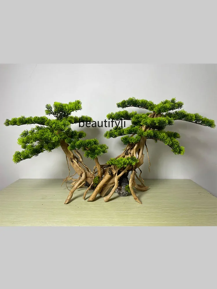 Artificial Greeting Pine Living Room Entrance Bonsai Pine Tree Decoration Fish Tank Dead Wood Green Plant Landscape