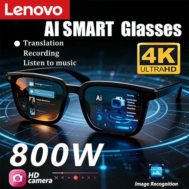 

Lenovo 2026 Upgrade New AI Smart Glasses 4K HD Video Recording AI Photo Recognition Translation Bluetooth Call Voice Sunglasses