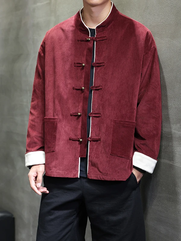 

Новый китайский костюм Sle Tang Jaet, мужское длинное вельветовое пальто све, большой размер на пуговицах, Hanfu Sle, осенне-зимняя повседневная одежда