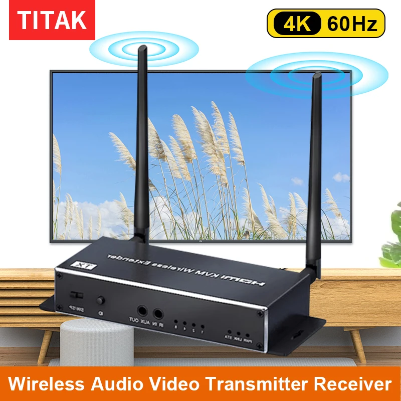 200M 4K Wireless HDMI Video Transmitter Receiver 5G HDMI KVM Extender 1 To 4 Splitter Meeting Mirror Display Adapter