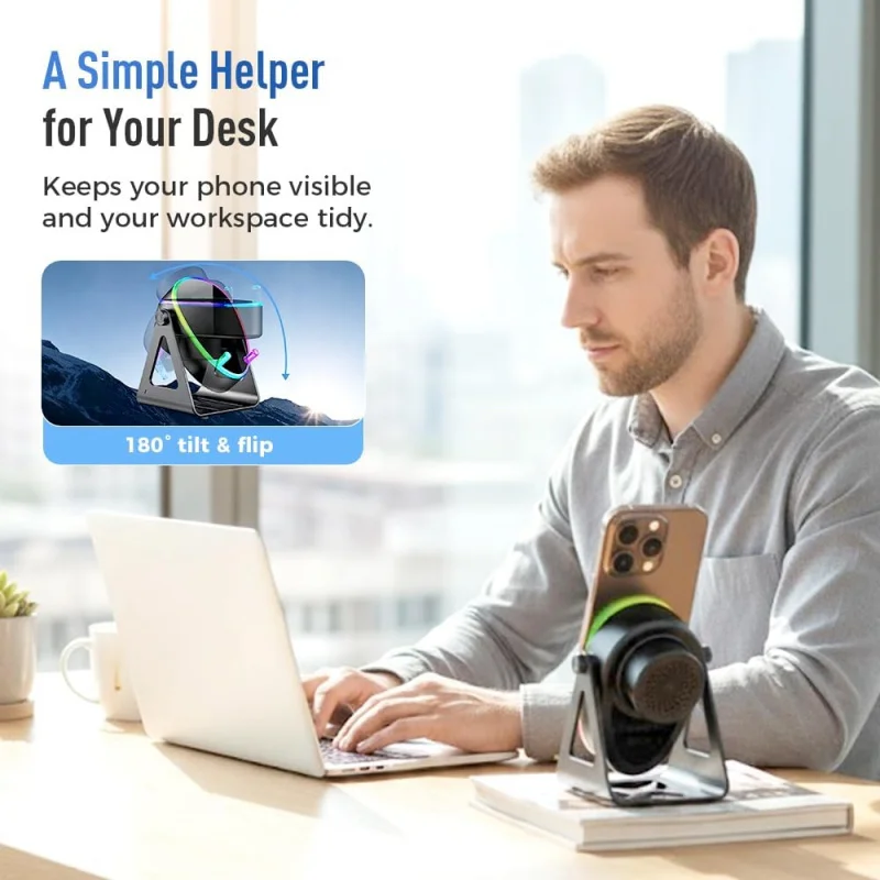 مكبر صوت بلوتوث لاسلكي 5 في 1، حامل قابل للتعديل، 2026 ترقية دوران 360 درجة متوافق مع جميع الهواتف، Un #5