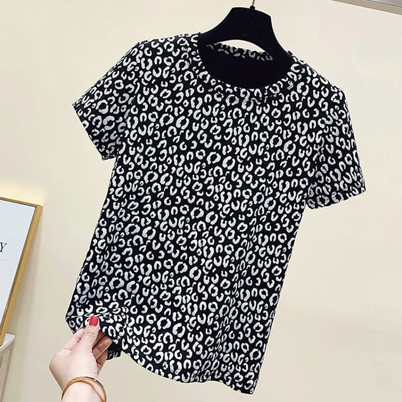 2024 Summer Elegant Fashion Harajuku Slim Fit Tops Loose Sport Casual All Match T-shirts O Neck Printed Short Sleeve Tshirts
