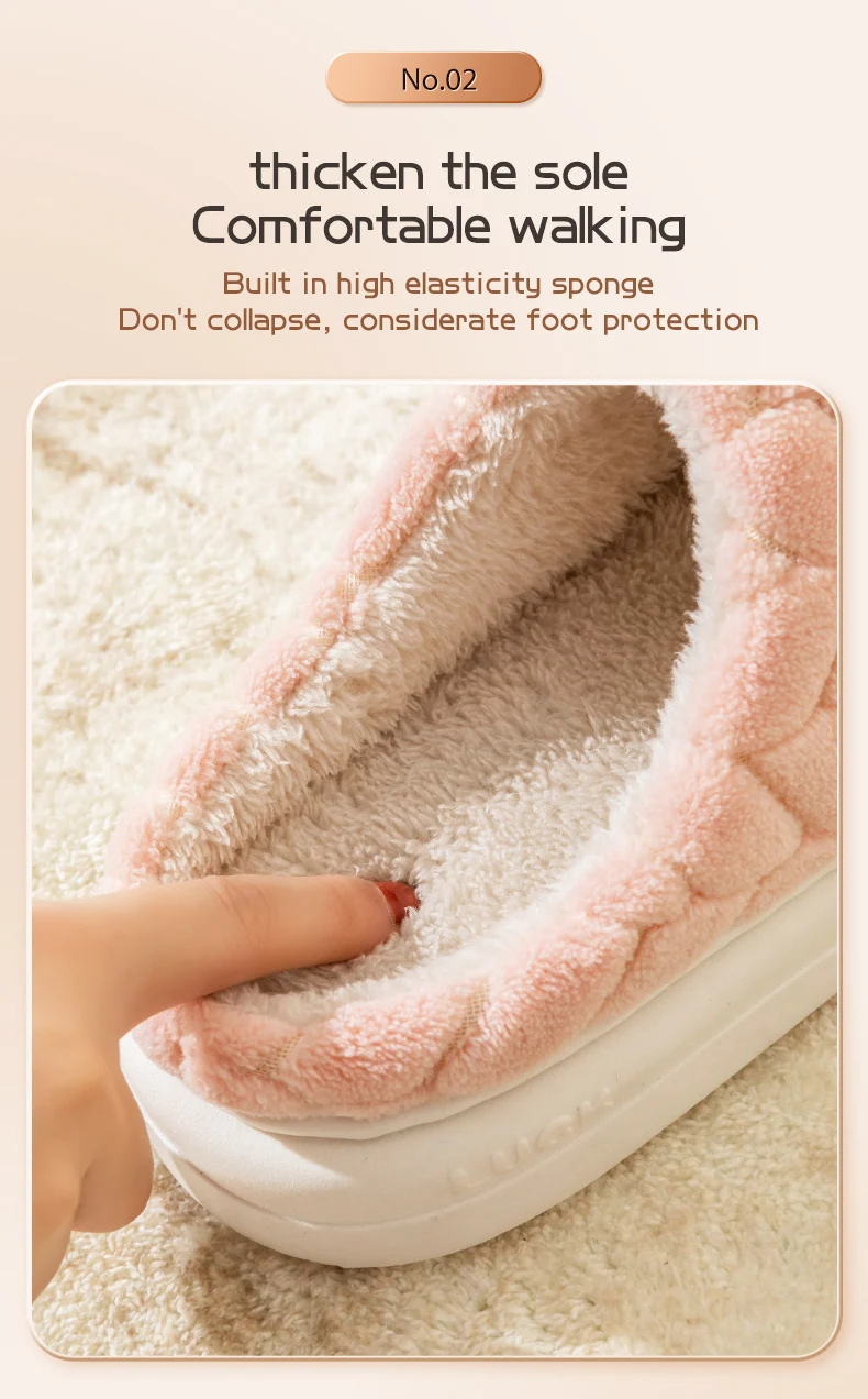 Warme Winter-Hausschuhe für Männer und Frauen, weiche, flauschige, mit Fleece gefütterte Schuhe, dicke Plattform-EVA-Sohle, rutschfeste Indoor-Schlafzimmer-Mules. – Detail 5