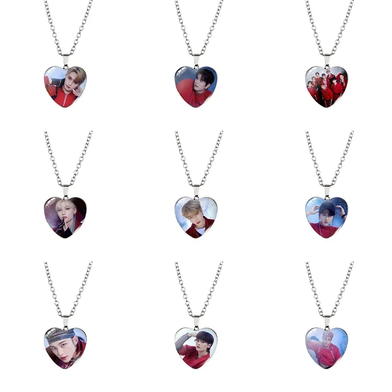 

Ожерелье Stray Kids из нержавеющей стали SKZOO в форме сердца, драгоценный камень времени, кулон в форме персикового сердца, ожерелье Stray Boys