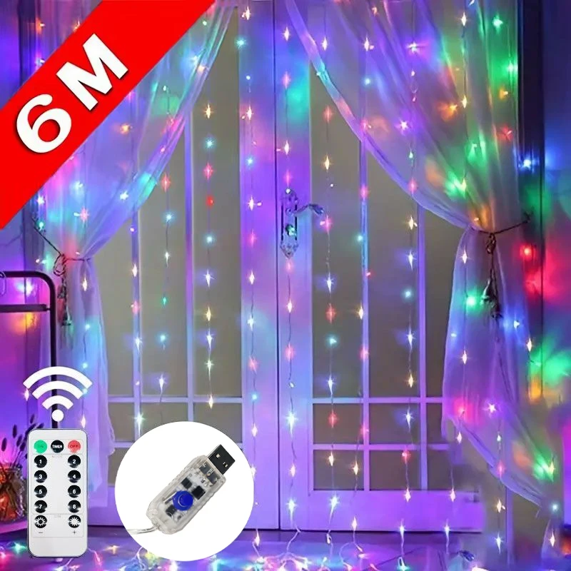 6M Christmas Decoration Remote Control Holiday Wedding Fairy Tale Flower Ring Light Bedroom 2025 New Year Curtain String Light