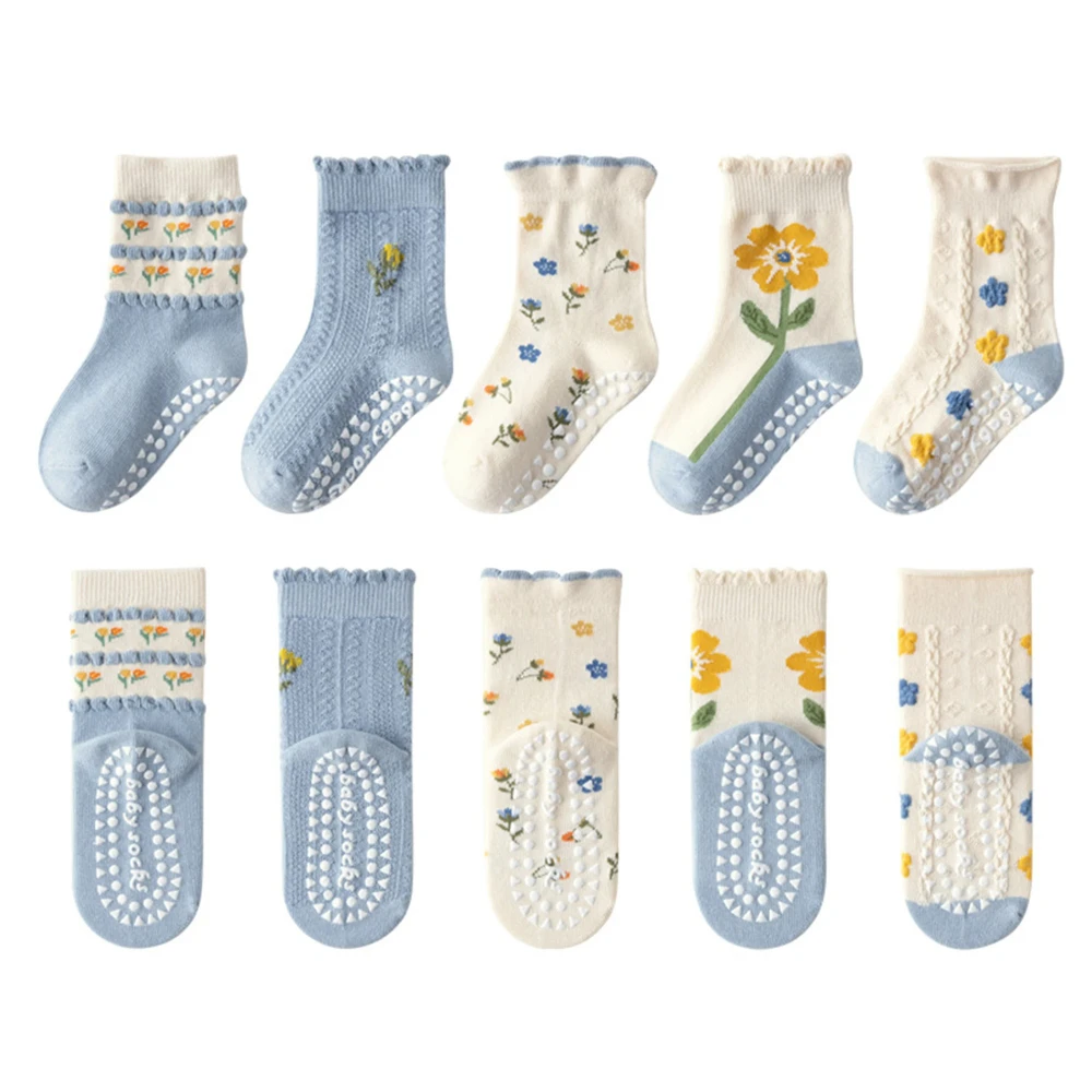 5 Pairs Cute Rabbit Baby Girl Socks Cotton Anti-slip Socks Kids Socks Children's Socks Floor Socks Trampoline Socks 1-12 Years