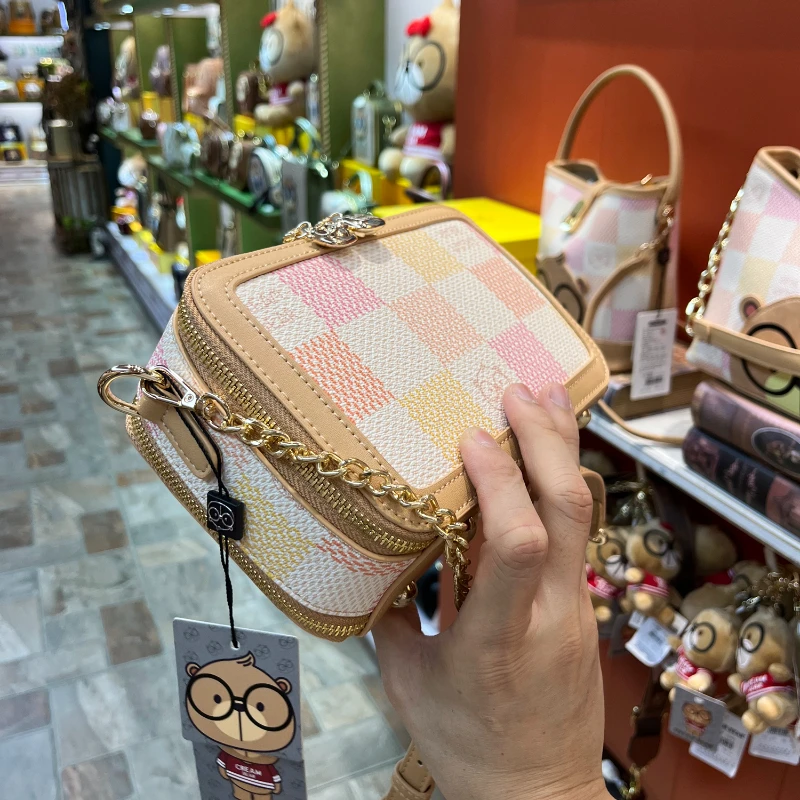 CREAM BEAR Camera Bag Female Bags Cartoon Cute Doll Casual Fashionable  Women\'s Bags One Shoulder Crossbody Bag Small Square Bag