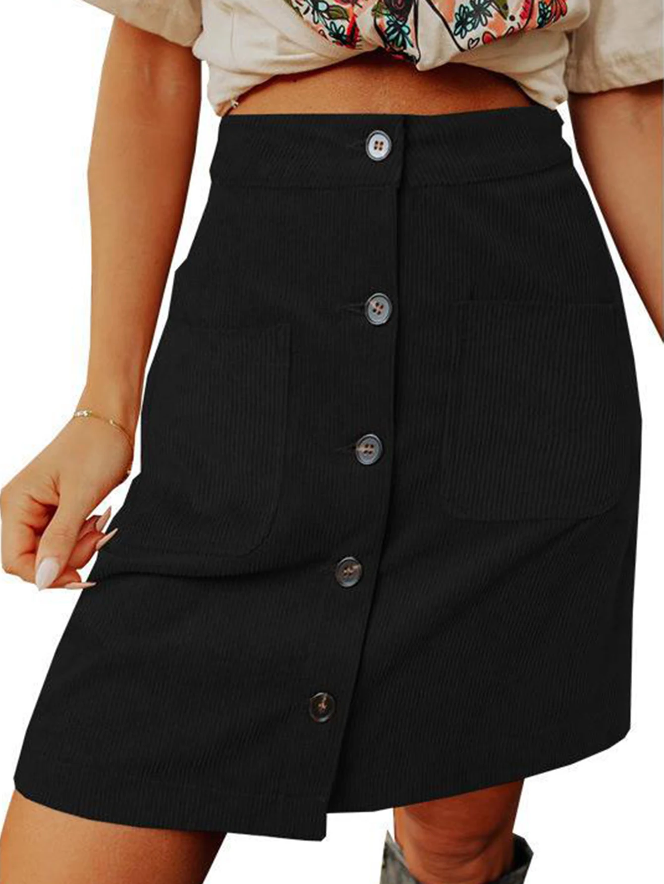 

Women's High Waist Button through A-Line Mini Skirt with Pockets Simple Plain Summer Autumn Daily Fashion
