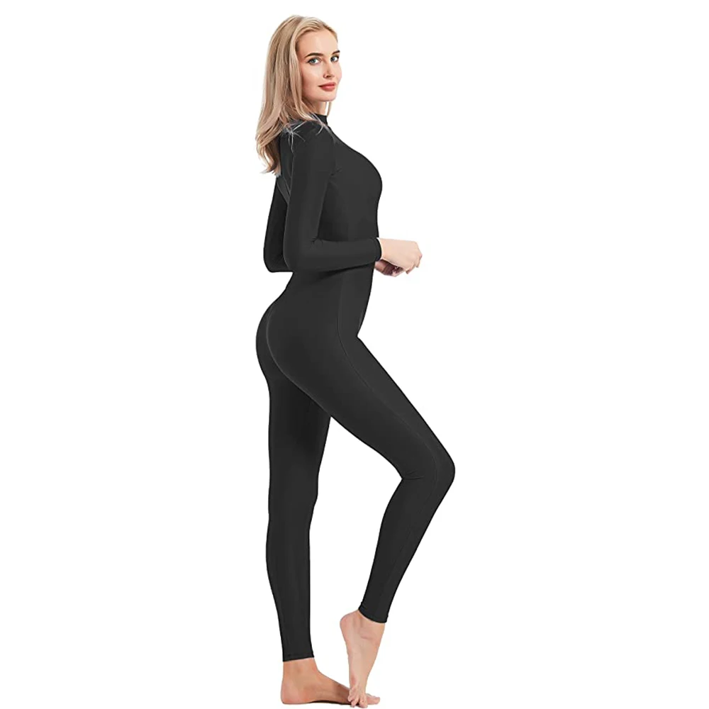 Black Spandex Zentai Full Body Bodysuit Long Sleeve Jumpsuit Adults Zentai Suit Dance Costume for Women Unitard Nylon Dancewear