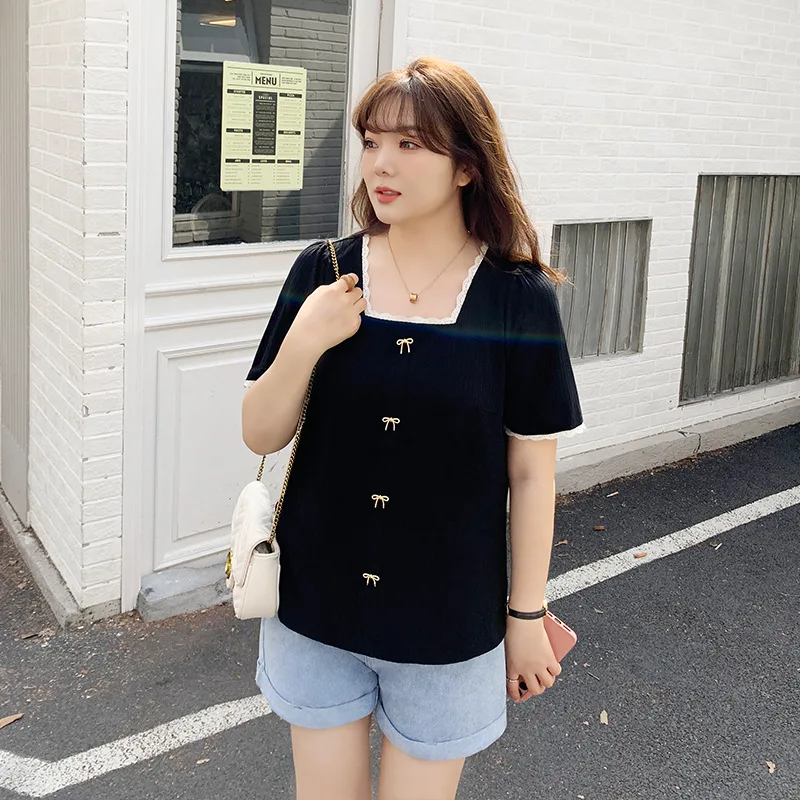 

Plus Size Women Square Neck T Shirt, Oversized Casual Short Sleeve Top, Fashion All Match Tees