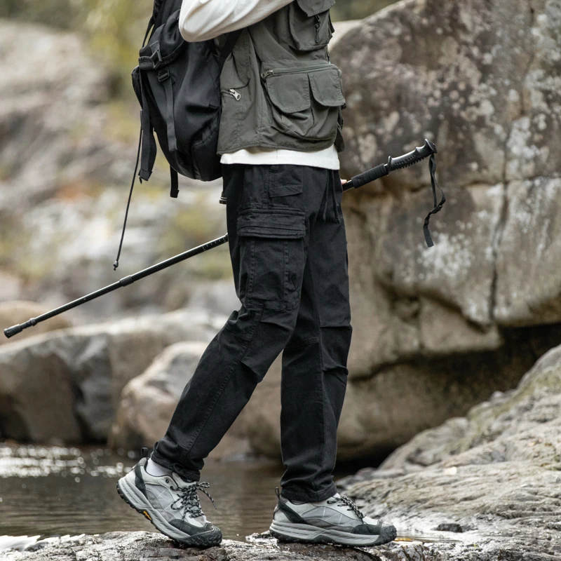 2025 جديد العلامة التجارية الأمريكية العصرية الرجال السراويل العمل غير رسمية مرونة الخصر مستقيم الساق متعددة كيتس الشباب السراويل الطويلة #4