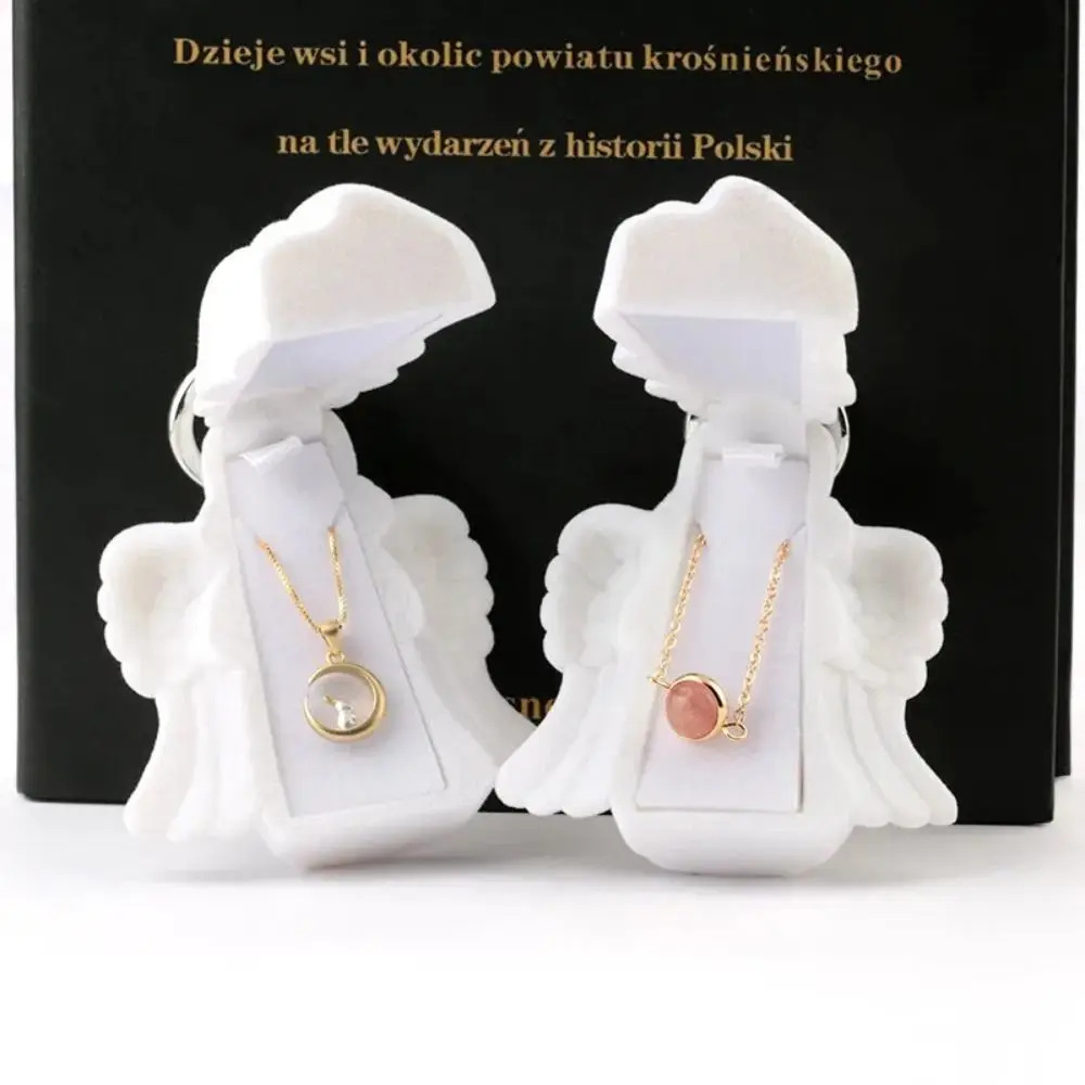 Lovely Angel Velvet Jewelry Box White Wedding Ring Box Necklace Display Box Gift Box Container Case for Jewelry Packaging