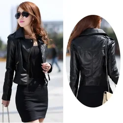 Biker Jacket Ladies Fashion spring Autumn Women Coat Leather Motorcycle Zipper Collar Punk Coat Outwear Streetwear