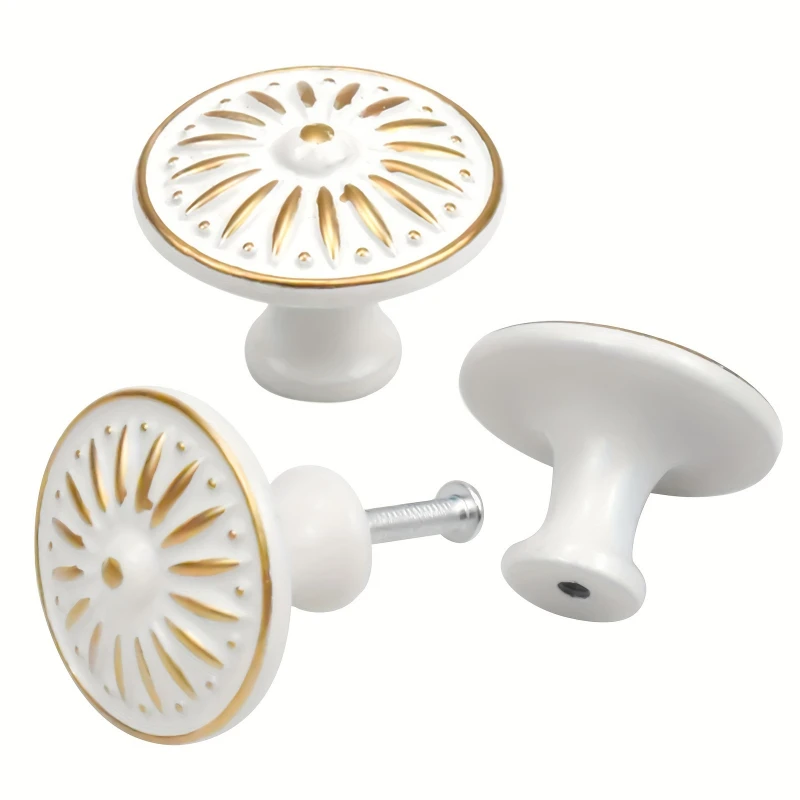 

2PC Metal Cabinet Knobs - Ivory White Dresser Handles, 35mm Single Hole Furniture Hardware for Wardrobe and Drawer Applications