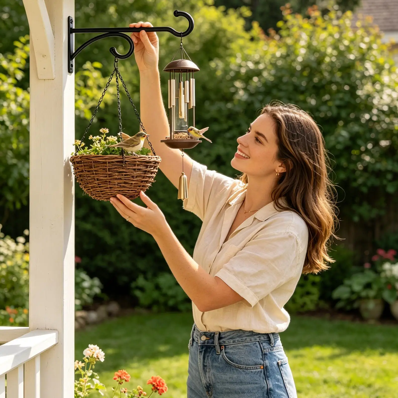 Wall Plant Hook 2 Pieces Metal Flower Pot Holder Plant Hooks For Flower Pots Baskets Wind Chimes Bird Feeders Bird Houses - view 3