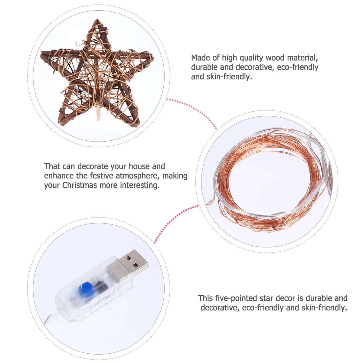 

Christmas Five-Pointed Star Ornament Wooden Rattan Decor LED Light Eco-Friendly Christmas Tree Decoration Festive Home Office