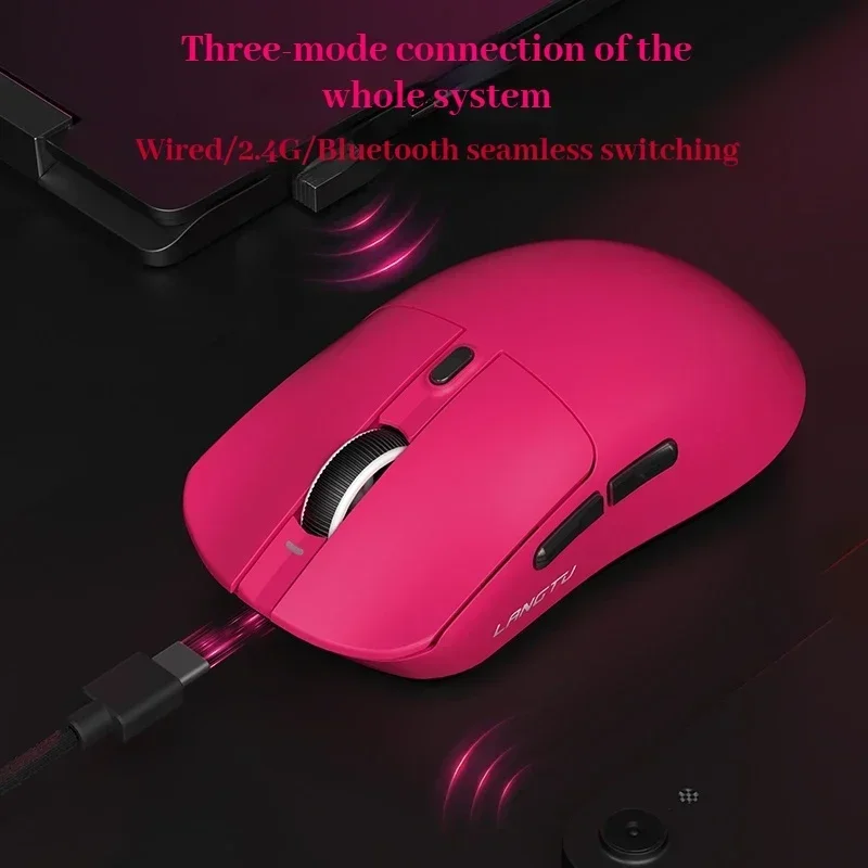 Mouse Nirkabel Langtu M8 Tri-Mode Paw3311 1000mah Ringan E-Sports Kantor untuk Tangan Besar Mouse Serbaguna Hadiah Gaming