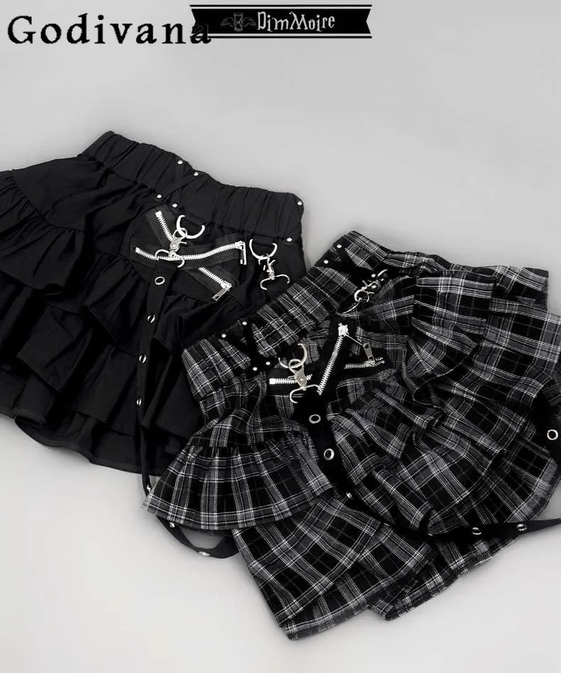

Y2K Subculture Japanese Original Lolita Strap Skirt College Style Elastic Waist Sweet Cool Girl Cake Skirt