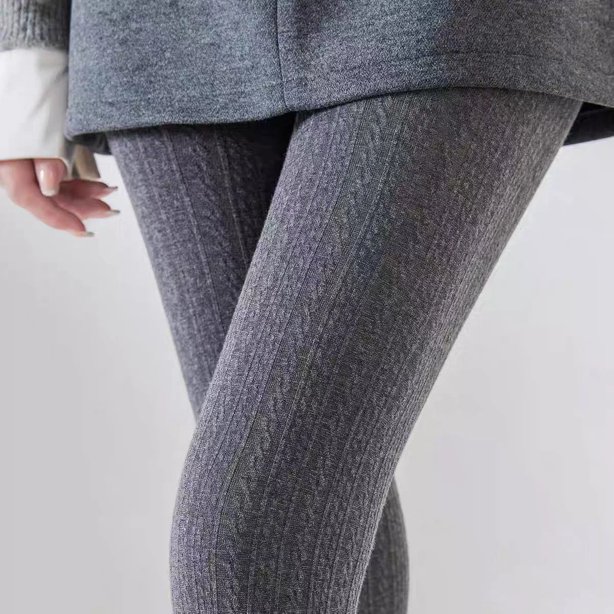 Winter-Strick-Strumpfhose für Damen, sexy, einfarbig, Baumwolle, gestreift, Skinny-Leggings, Strumpfhose, neue Streetwear – Detail 6