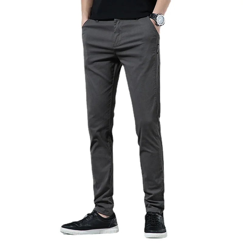 Men Casual Pants Summer Thin100% Cotton Men's Korean Version  Straight Business Pants Men's Slim-Fit Flat-Front Dress Pant B0034