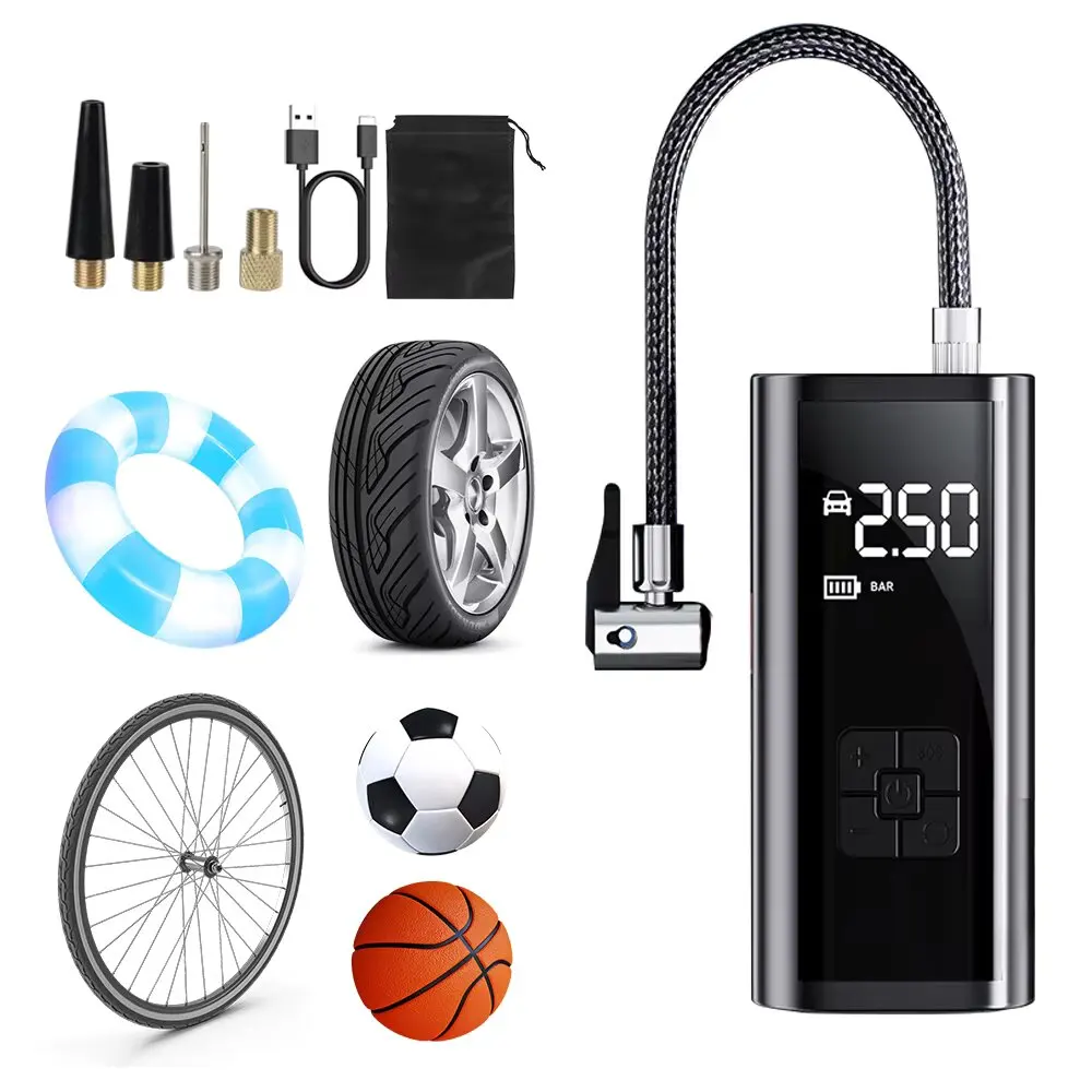 Portable Wireless Tire Inflatable Pump Car Electrical Air Pump LCD Display Mounted Motorcycle Bicycle Ball Inflator Compressor